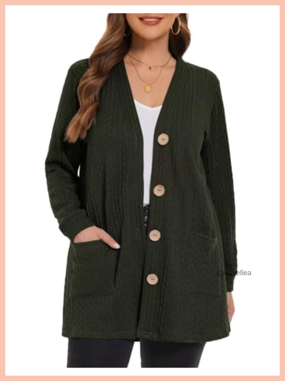 Long Cable Knit Cardigan Open Front Button Sweater with Pockets